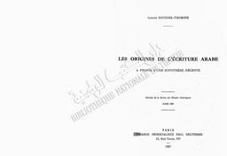 Les Origines de l'écriture arabe A. propos d'une hypothèse récente | Sourdel-Thomine, Janine. 070