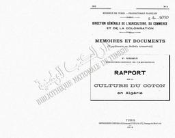 Mémoires et documents | Tunisie. Direction générale de L'agriculture, du commerce et de la colonisation (Editeur (scientifique))
