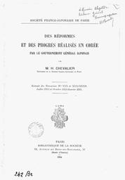 Société franco-japonaise de Paris. Des réformes et des progrès réalisés en Corée par le gouvernement général japonais | Chevalier, H
