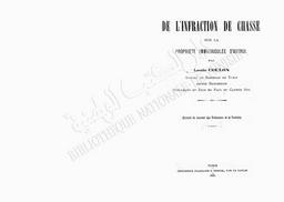 De l'infraction de chasse sur la propriété immatriculée d'autrui | Coulon, Louis