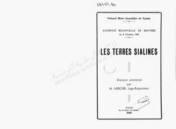 Tribunal mixte immobilier de Tunisie. Audience solennelle de rentrée du 8 oct. 1949. Les Terres sialines | Mercier. 340