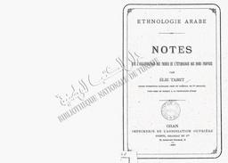 Ethnologie arabe. Notes sur l'organisation des tribus et l'Etymologie des noms propres | Tabet, Elie