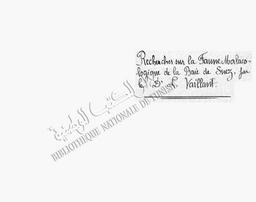Recherches sur la faune malacologique de la Baie de Suez | Vaillant, Léon - docteur