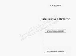E. G. Gobert. Essai sur la litholâtrie | Gobert, Ernest-Gustave