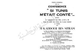 Texte intégral de la conférence "Si Tunis m'était conté" | Kaddour ben Nitram
