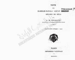 Note sur Hammam-Sayala (Aquae Traianae) (Région de Beja) | Monchicourt, Charles