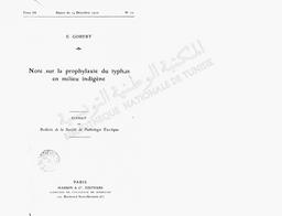 Note sur la prophylaxie du Typhus en milieu indigène | Gobert, Ernest - dr