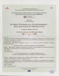 Le droit tunisien de l'investissement : etat des lieux et perspectives | Bibliothèque nationale de Tunisie (Tunis). 11 janvier 2025