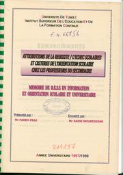 Attributions de la réussite / l'échec scolaires et critères de l'orientation scolaire chez les professeurs du secondaire | Fraj, Fareh. Aut